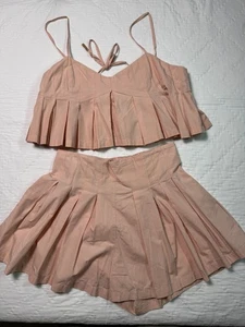 Free People Womens 2 Piece Set Pleated Cami Crop Top & Mini Skort Pink Medium - Picture 1 of 9