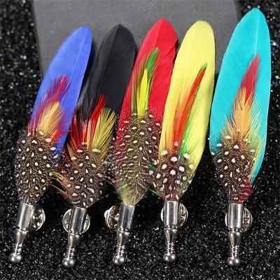 Men Feather Brooches Buckle Lapel Hat Pin Wedding Brooch Buttonhole Jewelry Gift - Image 1 of 4