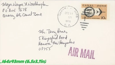 1970 Canal Zone Airmail Cover – Quarry Heights Cancel – 10¢ Airmail – Commercial - Image 1 of 3