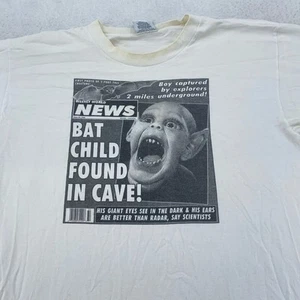 Vintage Weekly World News Bat Boy Shirt Mens Large White Tabloid Graphic Tee 90s - Picture 1 of 6