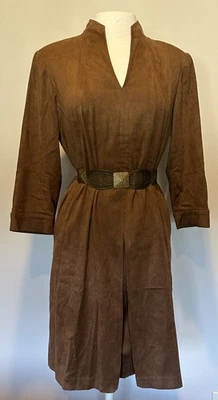 De Colección Talbots Imitación Gamuza Vestido Camisa Camel/Marrón Cinturón/Bolsillos Cremallera Talla 14 Foto 1 de 4