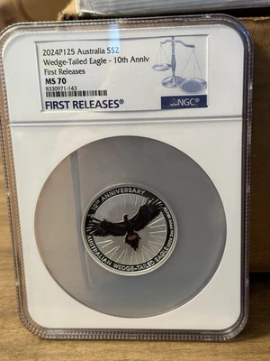 2024P125 Australia $2 Wedge-Tailed Eagle 10th Anniv MS70 NGC First Releases - Image 1 of 4