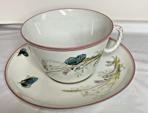 Haviland Limoges China Meadow Visitors Cup Saucer Pink Trim Butterfly Twist - Picture 1 of 7