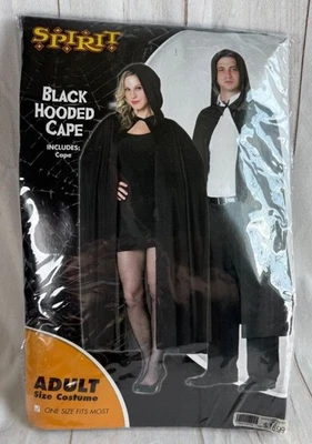 New Black Hooded Cape & White Merlin Wig + Beard Spirit Halloween Costume Adult - Image 1 of 4