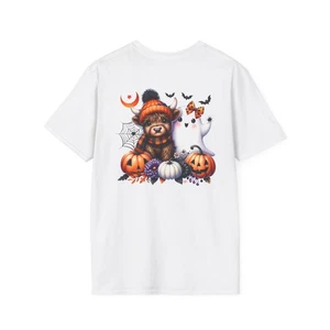 Halloween Highland Cow Graphic T-Shirt, Cute Halloween Tee, - Picture 1 of 29