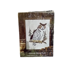 American Family Crafts Horned Owl Crewel Embroidery Kit 11"x14" Needlecraft USA - Picture 1 of 6
