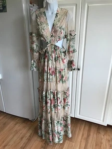 NEU Rose Samt Kleid Gr. Small Spitze transparent Peekaboo Maxi sexy Blumen Homo Boho - Bild 1 von 15