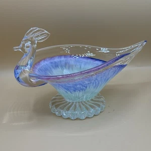 Vintage MCM mundgeblasen Kunst Glas Murano Pfau Fuß Süßigkeiten Schmuck Schale Schüssel - Bild 1 von 9
