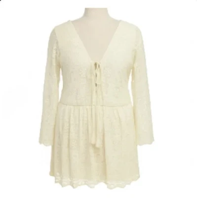 American Eagle Dress Sheer Floral Lace Overlay Boho Ivory Sz L Fairycore Bridal - Image 1 of 4