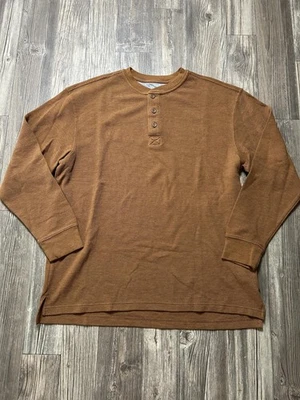 Camisa Pullover Cabeza Roja Para Hombres XL Marrón 3 Botones Henley Térmica Tejido Waffle Informal Foto 1 de 4