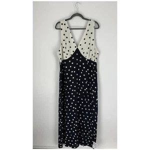 ASOS Linen V Neck Polka Dot Maxi Slip Sundress Women Plus 16 Tall New Mono Spot - Picture 1 of 8