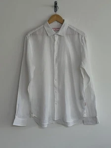 Orlebar Brown “Giles” Long Sleeve Shirt 100% Linen Bright white L/ Tailored Fit - Picture 1 of 14