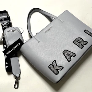 NWT $230 Original Karl Lagerfeld Paris Rhinestone Logo Patch Satchel Crossbody - Picture 1 of 8