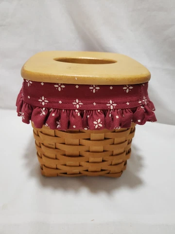 Longaberger Tissue Box Basket W/Lid, Liner, Insert 7” Tall Burgundy Cover