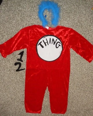 Dr Seuss Thing 1 or 2 Costume Jumpsuit Fuzzy Headband Size Small 4-6 - Image 1 of 3