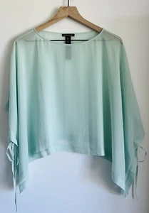 Eileen Fisher Silk Sheer Georgette Handkerchief Blouse Mint Green Poncho Sz L/XL - Picture 1 of 5
