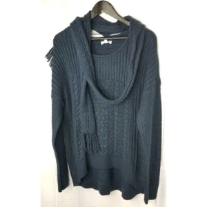 Sonoma Women's XL High Low Hem Cable Knit Sweater With Scarf Blue NWT - Picture 1 of 8