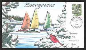 US BALSAM FIR EVERGREENS SAILBOATS FDC COLLIN HAND COLORED FIRST DAY COVER - Picture 1 of 1