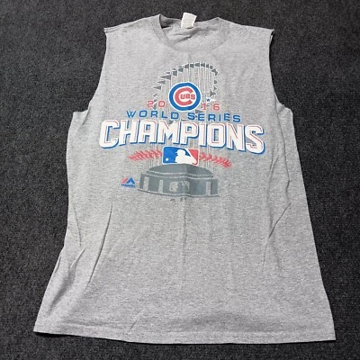 Camisa de los Chicago Cubs Adulto Pequeña Gris Sin Mangas Corte Campeón de la Serie Mundial 2016 Foto 1 de 4