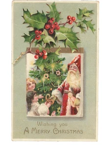 c.1909 Red Santa Handing Pretzels Toys Children Christmas Tree Postcard VTG - Picture 1 of 2