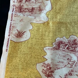 Vtg Bloomcraft Screen Print Rooster Chicken Toile P-463 Yellow 1 2/3 Yds - Picture 1 of 10