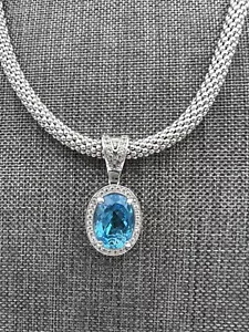 QVC Italian Silver 7.20 Carats Blue Topaz Enhancer in Sterling Necklace - Picture 1 of 14