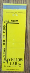 TAXI CAB MATCHBOOK COVER: YELLOW CAB 1960s MATCHCOVER (DANVILLE, VIRGINIA) -D24 - Picture 1 of 1