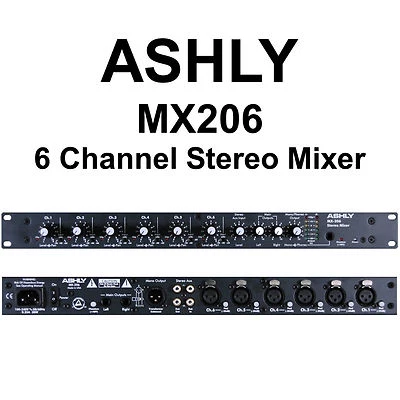 ASHLY MX-206 Professional Rackmount 6 Channel Preamp XLR Stereo Mixer - Image 1 of 3