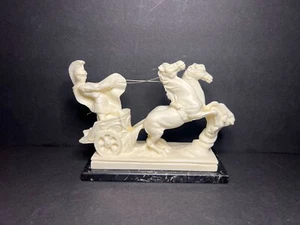 Figura Gladiador Romano Escultura Clásica Italiana A Santini De Colección con Carro de Caballos - Imagen 1 de 11