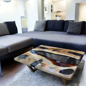 Custom Made Clear Epoxy Resin Dining Table Luxury Wooden Furniture Hallway Decor - Picture 1 of 12