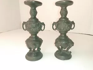 Kleiner alter chinesischer Kerzenständer Bronze Ware Dynastie Blumen/Vögel - Bild 1 von 12