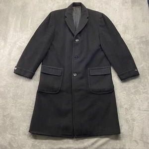 Vintage Hart Schaffner & Marx Overcoat Men's 46R Black 100% Cashmere Houseman's - Picture 1 of 18