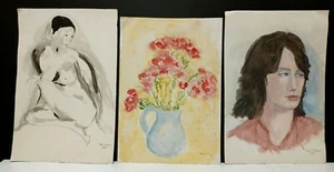 LOT of 3 1980 W/C's AMERICAN ARTIST ANNE SMITH Sd ORIG NUDE STILL LIFE PORTRAIT - Picture 1 of 11