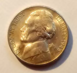 1945 S BU JEFFERSON NICKEL High End BU w/light gold toning and near full steps! - Picture 1 of 3