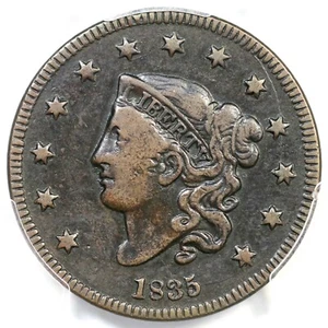 1835 N-12 R-4 PCGS VF 25 Sm 8, Stars Matron or Coronet Head Large Cent Coin 1c - Picture 1 of 3