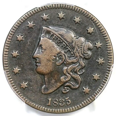 1835 N-12 R-4 PCGS VF 25 Sm 8, Stars Matron or Coronet Head Large Cent Coin 1c - Image 1 of 3