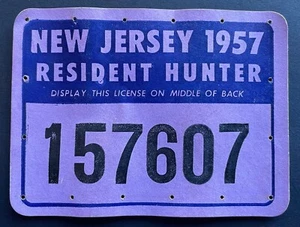 Licencia de cazador de armas de fuego residente de Nueva Jersey 1957 #157607 muy buen estado. - NJ - Imagen 1 de 2
