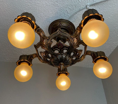 1930s cast iron 5 light simi- flush mount light fixture Cover