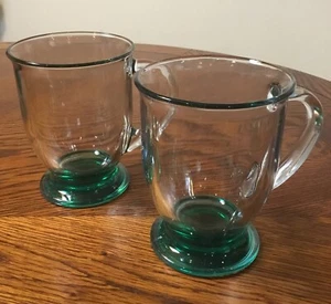 Set of 2  16 oz Clear Glass Mug with Green Footed Base - Picture 1 of 3