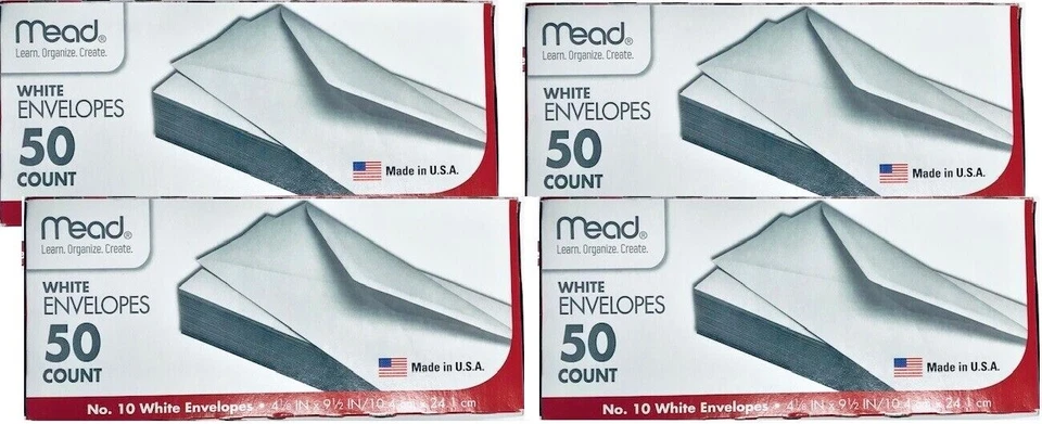 Mead Envelopes Big White No.10 4 1/8"x 9 1/2" 50 count of 4 Pack Made in USA - Image 1 of 4