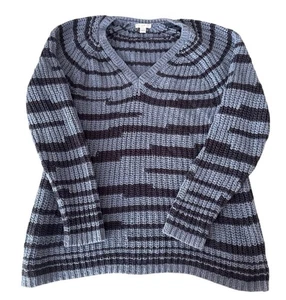 Maglione J Jill donna taglia L blu pixel art righe maglia pull over scollo a V - Foto 1 di 3