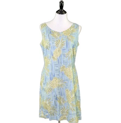 Tori Richard Floral Sheath Dress Mini Blue Green Rayon Resort Tropical SIZE 14 - Image 1 of 4