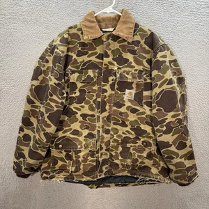 Vintage Carhartt Jacket Adut Large Camouflage Canvas Duck Camo Bird Pouch 80s - Picture 1 of 14