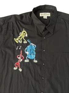 90s Jazz Embroidered Music Instruments Sz XL Natural Issue Feldini Shirt Pocket - Picture 1 of 8