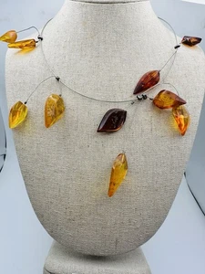 Sterling Silver Artisan Baltic Amber Statement Necklace 18” - Picture 1 of 11
