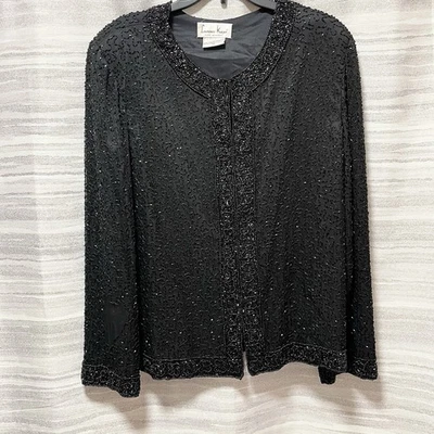 Vestido de Noche Vintage Lawrence Kazar Blazer Chaqueta XXL 100 Seda Cuentas Negro Años 90 Foto 1 de 4