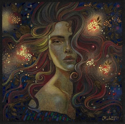 Pintura Original 20 x 20 cm 215KO Obra Oro Acrílico, Retrato Mujer Pastel Foto 1 de 4