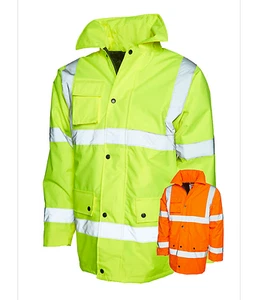 Straßenbau Warn Regenjacke m Kapuze Gr.S-4XL gelb orange Warnschutz EN471 Bau - Picture 1 of 5