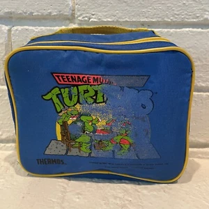 Vintage 1988 Blue & Red TMNT Teenage Mutant Ninja Turtles Soft THERMOS Lunch Bag - Picture 1 of 3