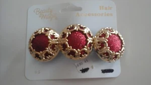 BEAUTY MAGIC HAIR BARRETTE/CLIP RED AND GOLD - Picture 1 of 2